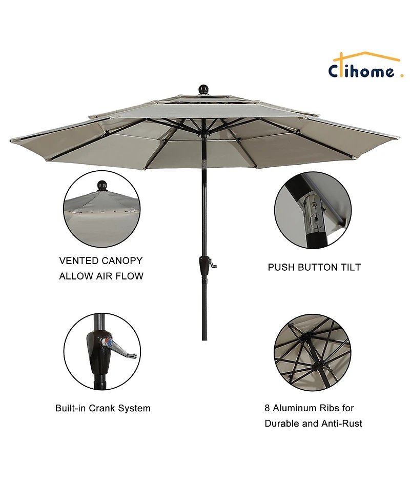 Clihome 3-Tier Patio Umbrella,10ft Outdoor Table Umbrella Large Pool For Deck, Pool, Garden, Patio，Red
