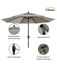 Clihome 3-Tier Patio Umbrella,10ft Outdoor Table Umbrella Large Pool For Deck, Pool, Garden, Patio，Red