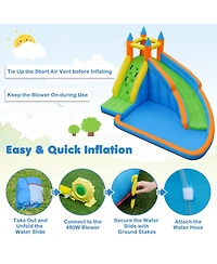 Gymax Inflatable Water Park Bounce House Climbing Wall Splash Pool w/ 480W Blower Outdoor