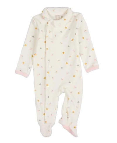 MeMoi Baby Girls "Lily Of The Valley" Snap Front Velour Footie