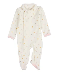 MeMoi Baby Girls "Lily Of The Valley" Snap Front Velour Footie