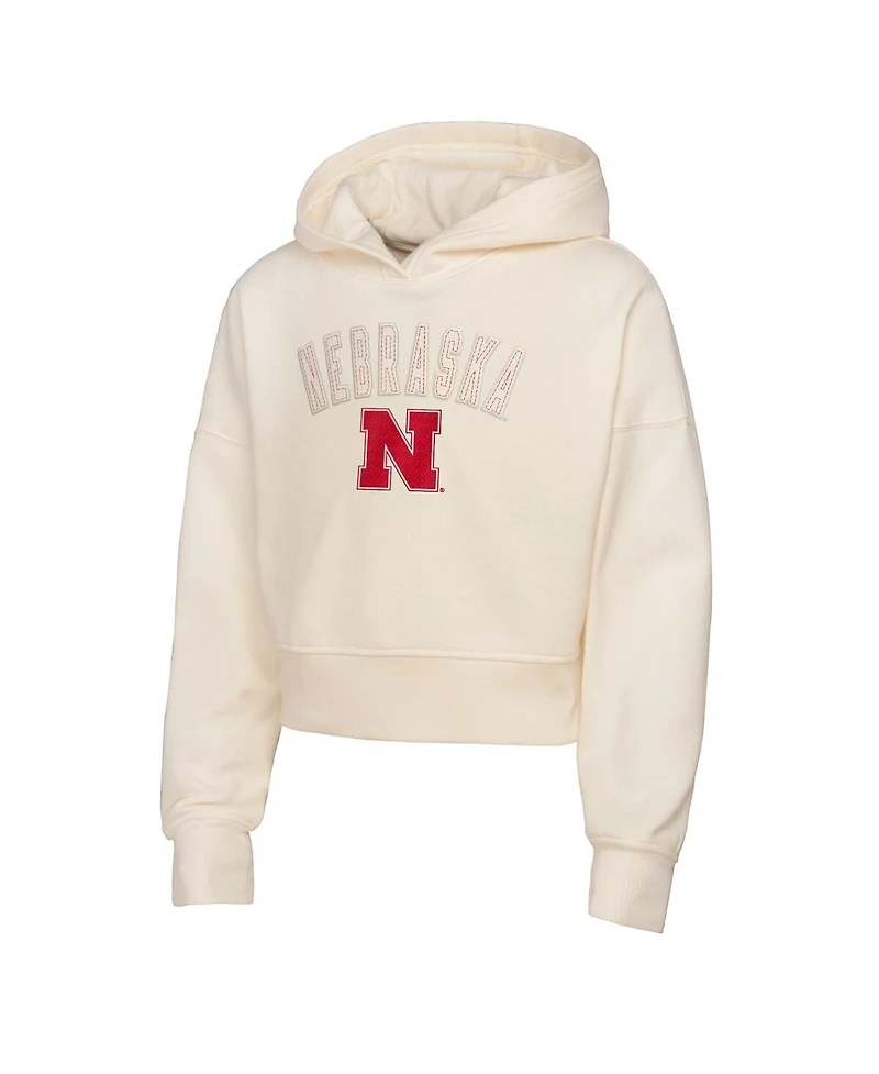 Outerstuff Big Girls Cream Nebraska Huskers Oversized Blitz Cropped Pullover Hoodie