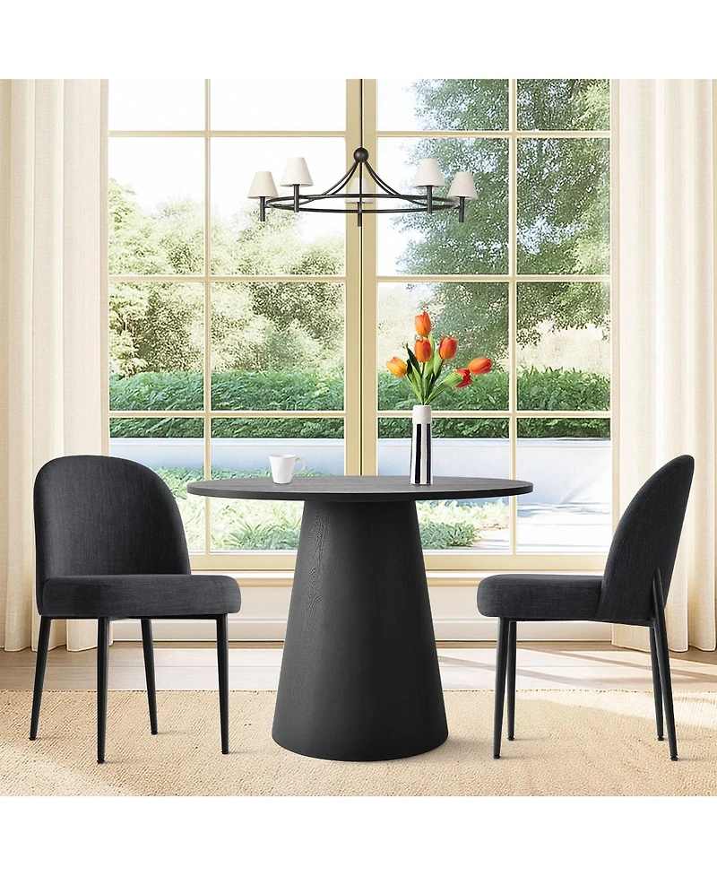 3-Piece 35" Round Dining Set with Black Pedestal Table and 2 Fabric Upholstered Chairs Legs for Kitchen or Room-Maison Boucle
