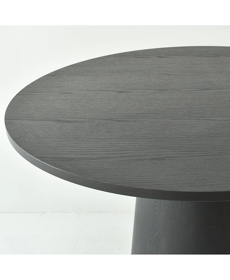 3-Piece 35" Round Dining Set with Black Pedestal Table and 2 Fabric Upholstered Chairs Legs for Kitchen or Room-Maison Boucle