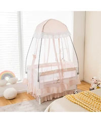 Costway Girls ortable Playpen Crib Cradle Bassinet Changing Pad Mosquito Net Toys w Bag
