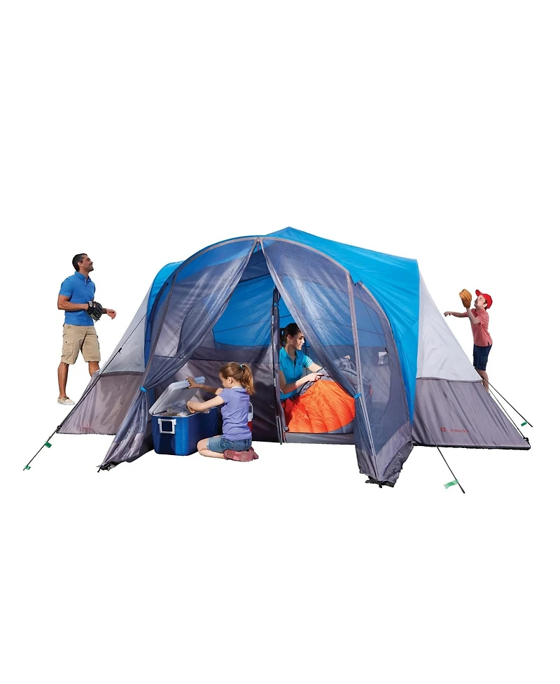 Outbound 8 Person 3 Season Easy Up Camping Dome Tent with Rainfly & Porch, Blue