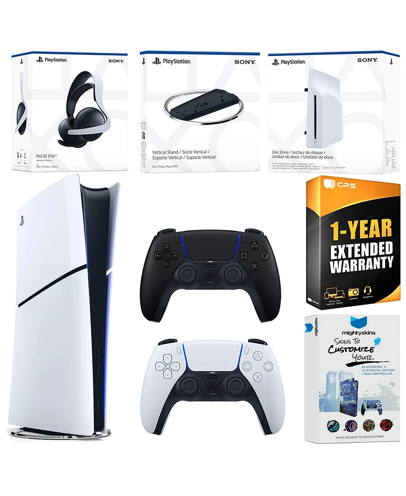 Sony PlayStation 5 Slim Digital Bundle with Disc Drive, Extra Controller, Pulse Elite Headset, Vertical Stand