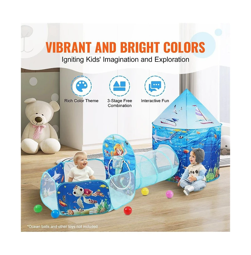 Lycvki Tent with Tunnel and Basketball Hoop for Boys and Girls with Carrying Bag and Banding Straps