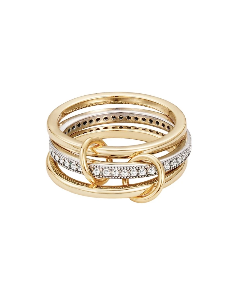 Adornia Gold and Silver Cz Connected 3-Piece Ring Stack