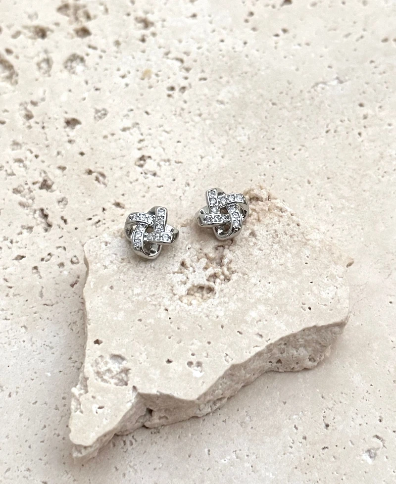 Adornia Silver Cz Knot Twist Stud Earrings