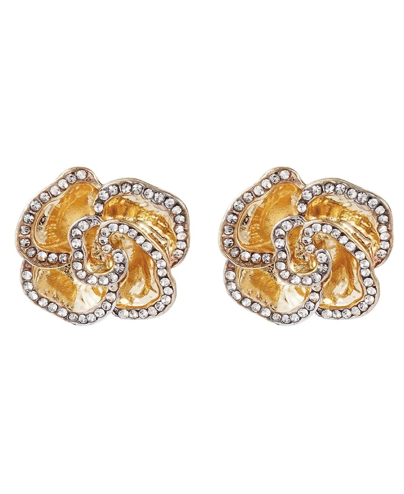 Adornia Gold Crystal Encrusted Flower Stud Earrings