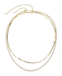 Adornia Gold Tennis and Paperclip Chain Necklace Set