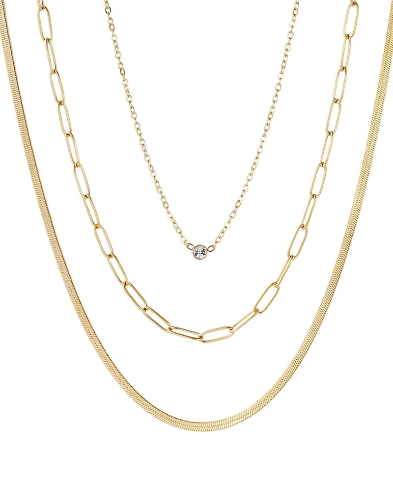 Adornia Tarnish Resistant Gold Cz Solitaire Pendant and Chain Necklace Set