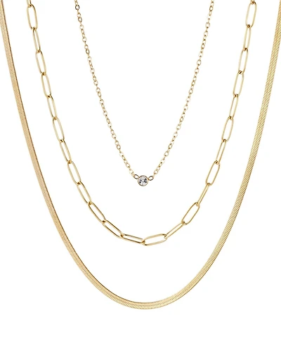 Adornia Tarnish Resistant Gold Cz Solitaire Pendant and Chain Necklace Set