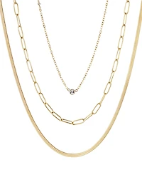 Adornia Tarnish Resistant Gold Cz Solitaire Pendant and Chain Necklace Set