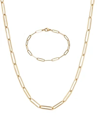 Adornia Tarnish Resistant Gold Paperclip Bracelet and Necklace Set