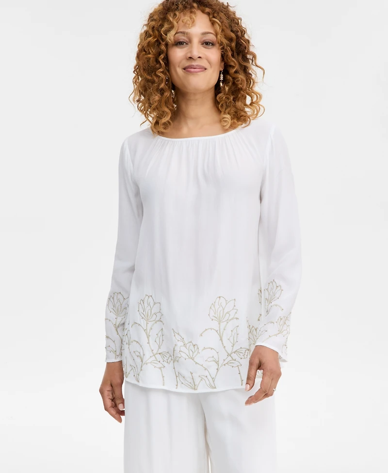 Jm Collection Women's Floral Embroidered Blouse, Macy's Exclusive