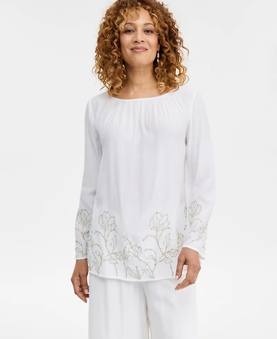 Jm Collection Women's Floral Embroidered Blouse, Macy's Exclusive