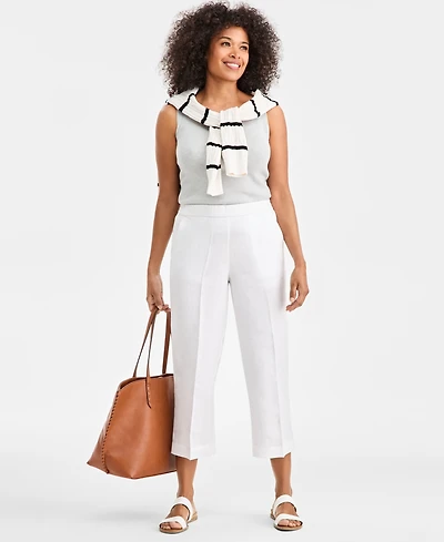 Charter Club Women's 100% Linen Solid Cropped Pull-On Pants, Created for Macy's