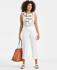 Charter Club Women's 100% Linen Solid Cropped Pull-On Pants, Created for Macy's