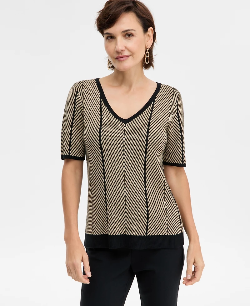 Jm Collection Women's Short-Sleeve Herringbone Stitch Sweater, Macy's Exclusive