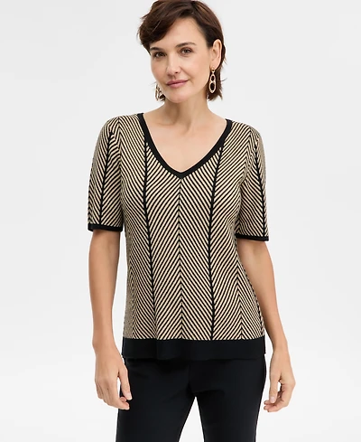 Jm Collection Women's Short-Sleeve Herringbone Stitch Sweater, Macy's Exclusive