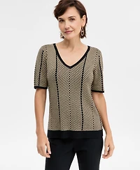 Jm Collection Women's Short-Sleeve Herringbone Stitch Sweater, Macy's Exclusive