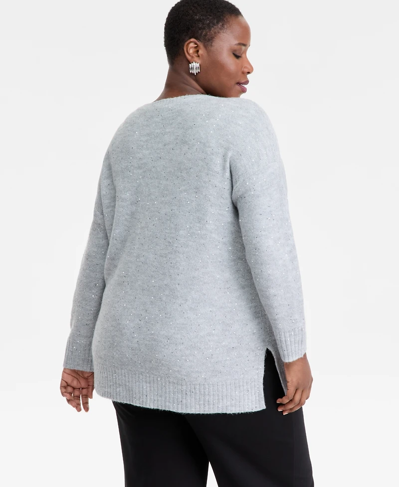 I.n.c. International Concepts Plus Roving Sequin Boat-Neck Tunic Sweater, Macy's Exclusive