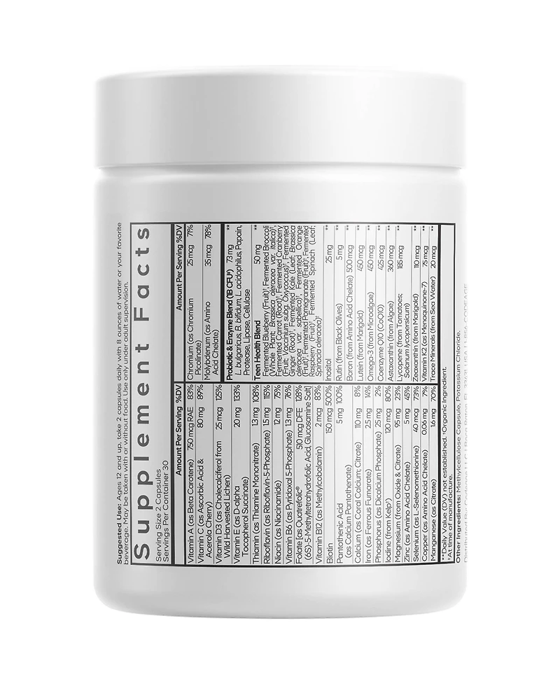Codeage Teen s Daily Multivitamin Supplement, 25+ Vitamins & Minerals for Teenage Boys & Girls, Organic Whole Foods Vitamins for Teenagers, Vitamin A,
