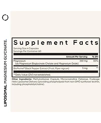 Codeage Liposomal Magnesium Glycinate Supplement, 2-Month Supply, Bisglycinate Magnesium Chelate, Chelated Magnesium Mineral Pills, BioPerine Black Pe