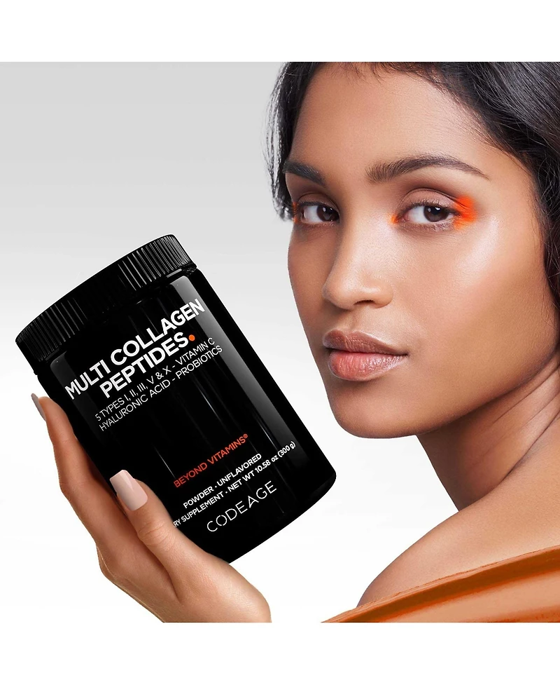 Codeage Multi Collagen Peptides Powder + Probiotics Black Edition, Vitamin C, Hyaluronic Acid Powder Supplement, Grass-Fed, Hydrolyzed, Zero Carbs, Ty