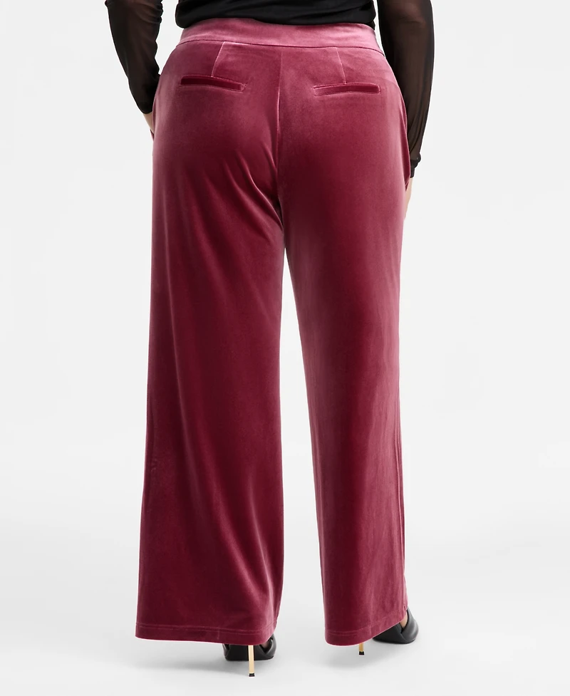 I.n.c. International Concepts Plus High-Rise Wide-Leg Velvet Pants, Created for Macy's