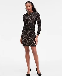 Tahari Asl Womens Bonded Lace Long Sleeve Jacket Bonded Lace Mini Skirt