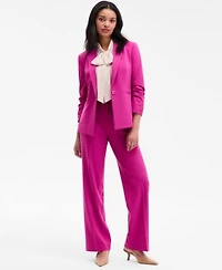 Tahari Womens Long Sleeve Bow Neck Blouse Ruched Sleeve Blazer Flare Leg Pants