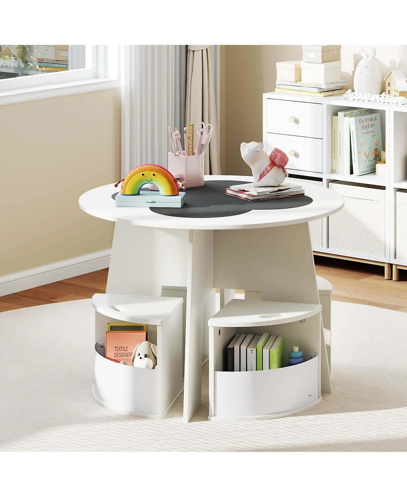 5 Pcs Kids Table and Chair Set with Writable Blackboard Desktop Toddler Table