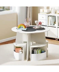 5 Pcs Kids Table and Chair Set with Writable Blackboard Desktop Toddler Table