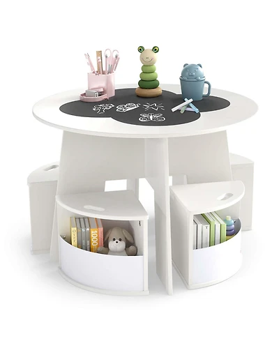 5 Pcs Kids Table and Chair Set with Writable Blackboard Desktop Toddler Table
