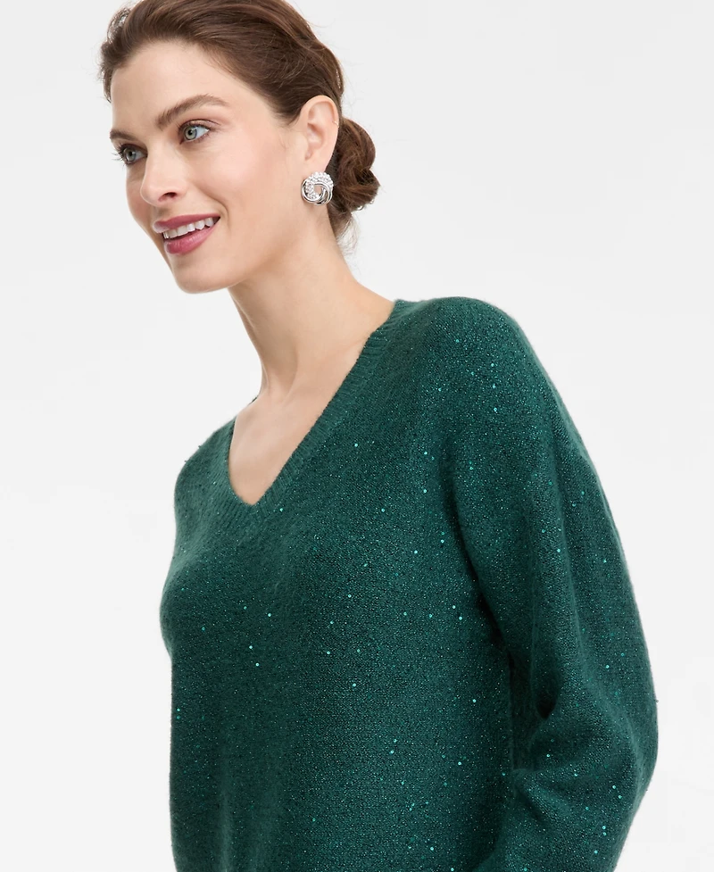 I.n.c. International Concepts Women's Roving Sequin V-Neck Sweater, Macy's Exclusive