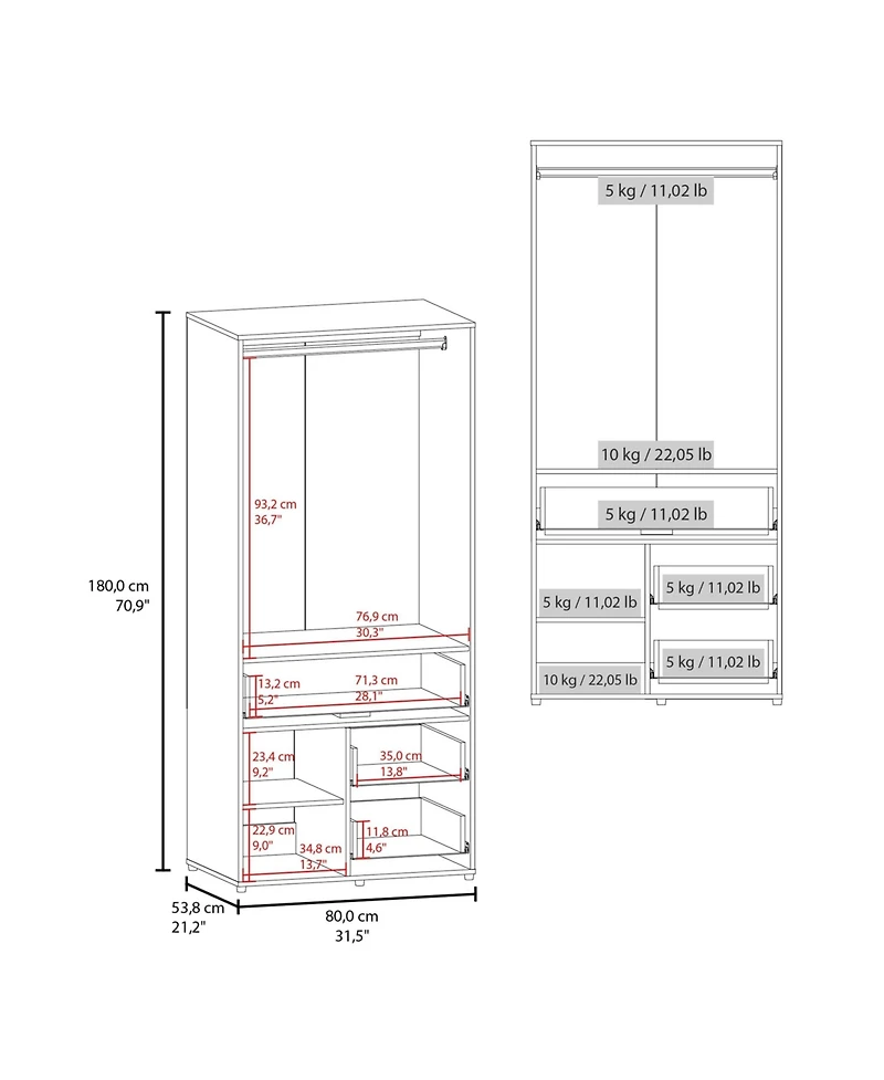 Riverdale Armoire, 2 Doors, 3 Drawers, Shelves, 6 Legs, Black Wengue