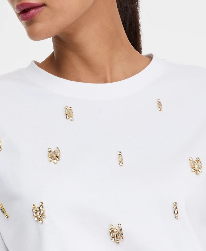 I.n.c. International Concepts Women's Cotton Embellished Tee, Macy's Exclusive