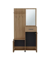 Depot E-Shop Olpe Hall Tree, 2 Doors, 1 Drawer, 1 Shelf, 1 Mirror, Natural Oak