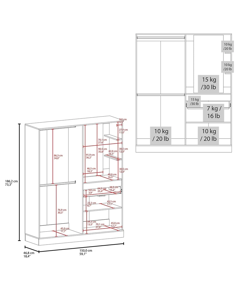 Depot E-Shop Everson Armoire, 4 Doors, 1 Drawer, 3 Shelves, 1 Mirror, White