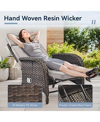 Gymojoy SleekArm Wicker 1-Piece Outdoor Chaise Lounge Chair, Patio Adjuestment Recliner with Olefin Cushion