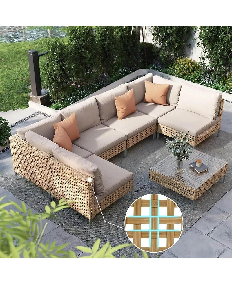 Boyel Living All-Iron Detachable Wicker Corner Sofa Set - 7 Pieces