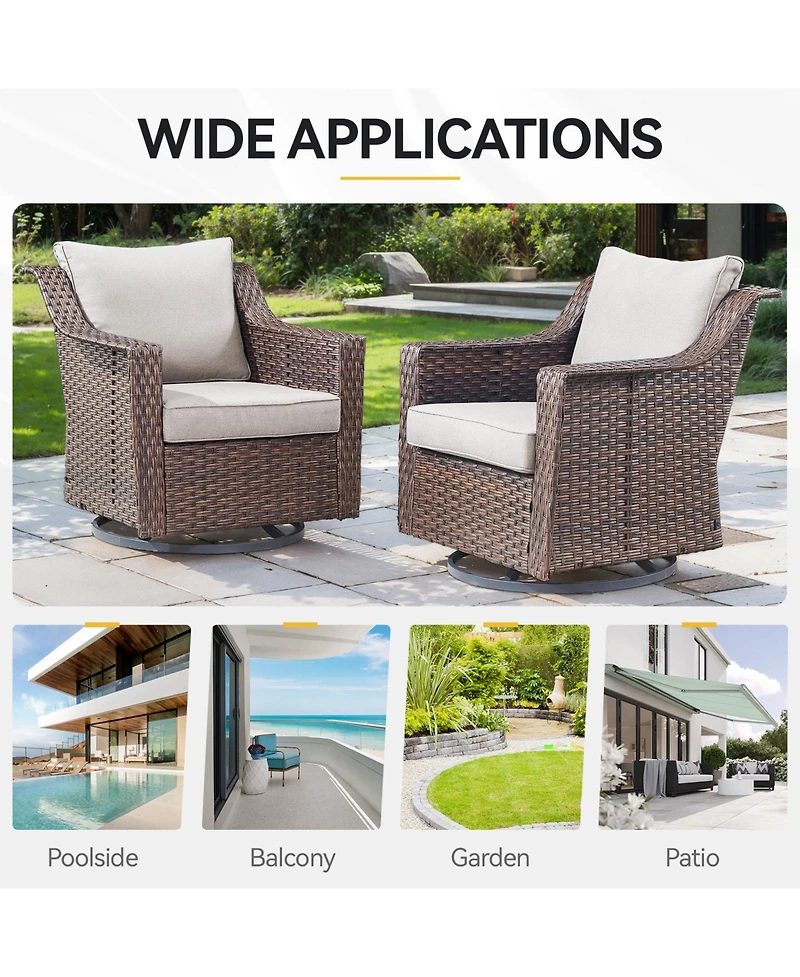 Gymojoy Slimline Brown Wicker Patio 2-Piece Swivel Chairs Outdoor Rocking Chair with Thick Deep CushionGuard Olefin Cushion