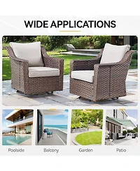 Gymojoy Slimline Brown Wicker Patio 2-Piece Swivel Chairs Outdoor Rocking Chair with Thick Deep CushionGuard Olefin Cushion