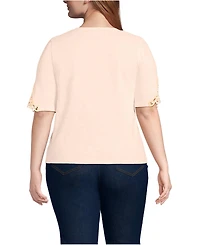 Lands' End Plus Elbow Sleeve Slub Lace Trim T-Shirt