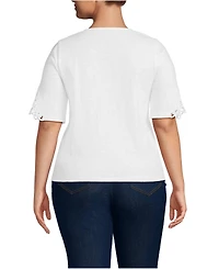 Lands' End Plus Elbow Sleeve Slub Lace Trim T-Shirt
