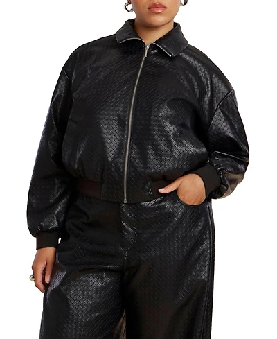 Eloquii Women's Basket Weave Faux Leather Bomber Jacket