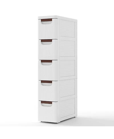 Volenca 5-Drawer Rolling Organizer Unit Narrow Storage Cabinet with Built-In Wheels for Small Space